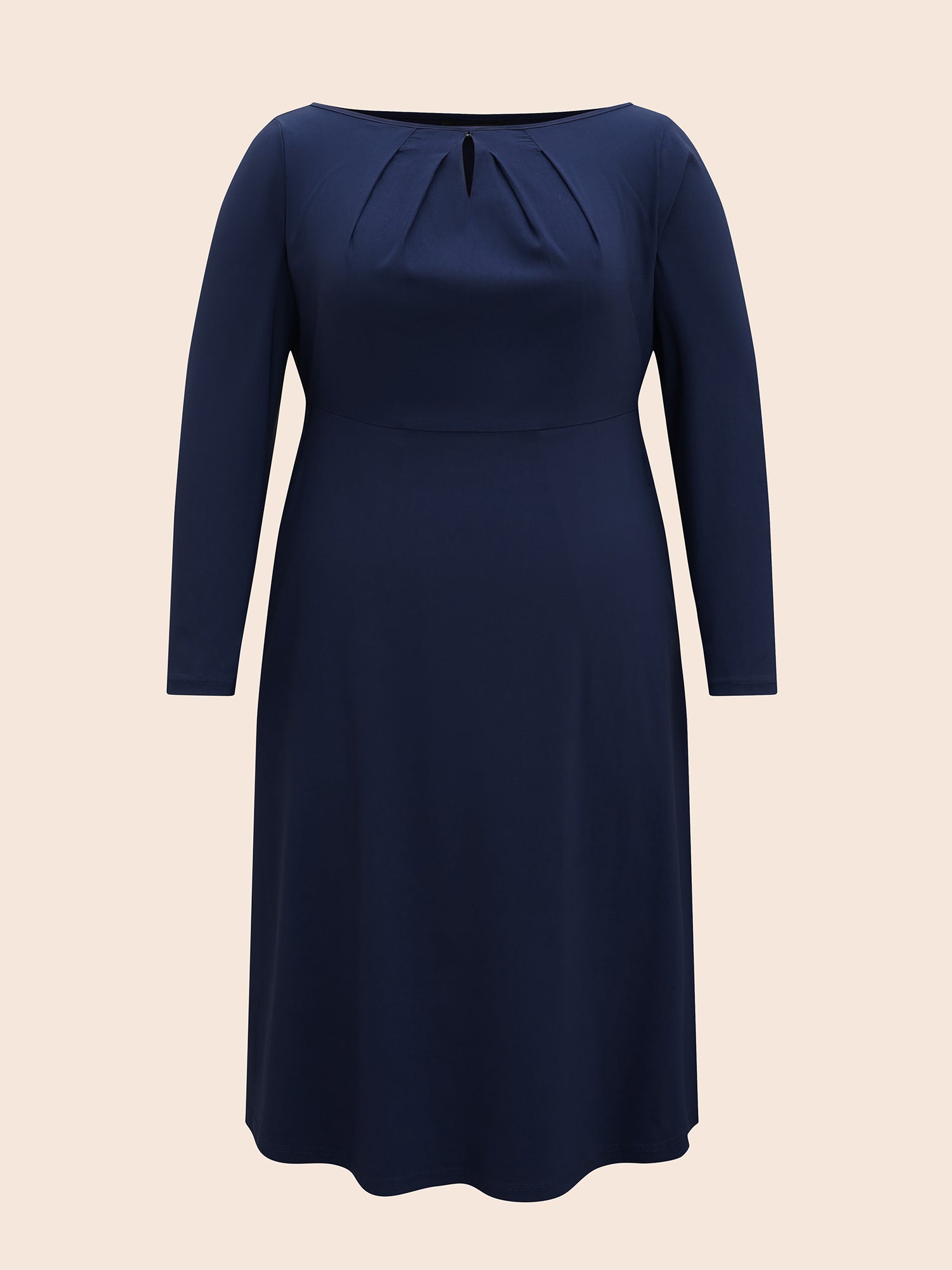 Plain Keyhole Pleated Shirred Dress