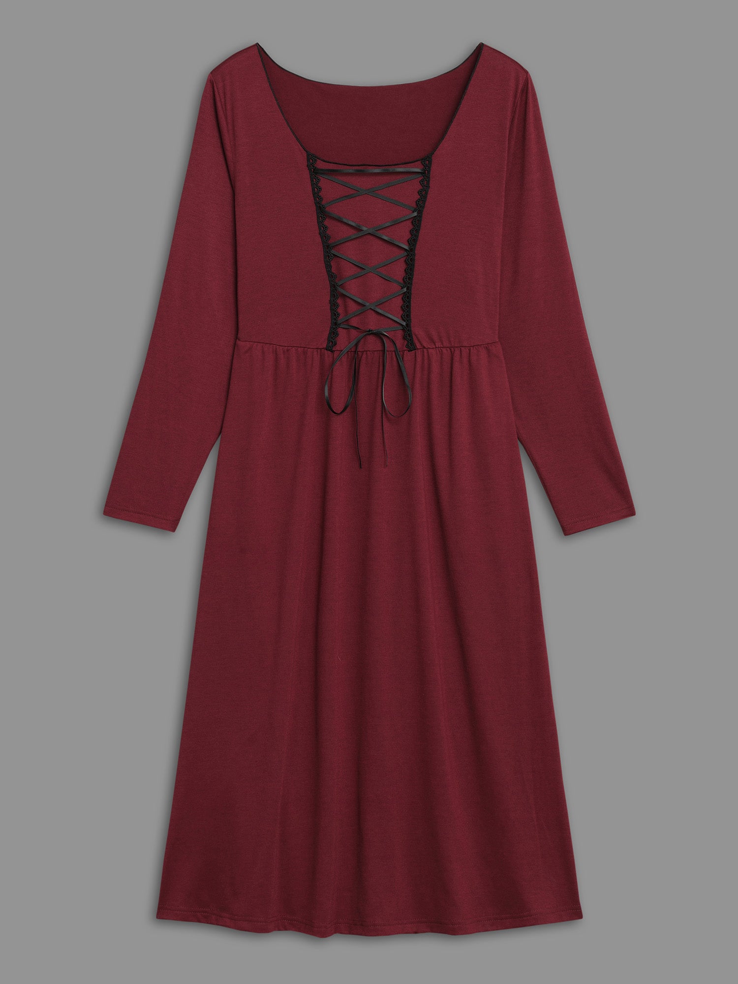 Square Neck Lace Panel Lace Up Dress