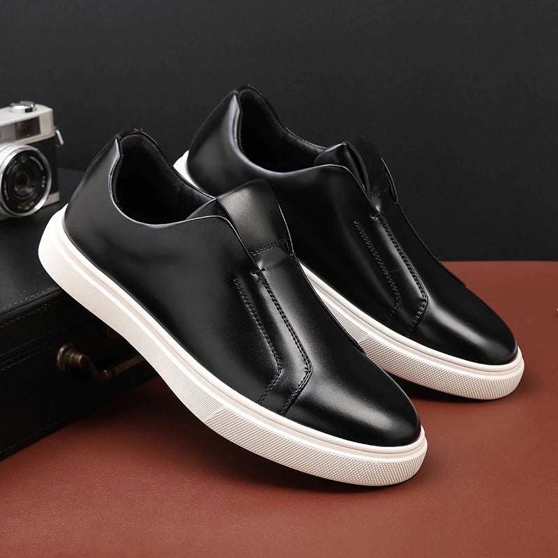 Advbridge Fashion Men's Skateboard Shoes Sneakers Men Casual Slip-on Leather Shoes Loafers Mens Outdoor Driving Flats