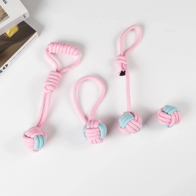 Cute Geometric Molar Long Lasting Tooth Cleaning Woven Ball Dogs Pet Cotton Rope Toy