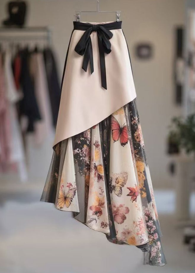 Chic Asymmetrical Print High Waist Chiffon Patchwork Skirts Spring