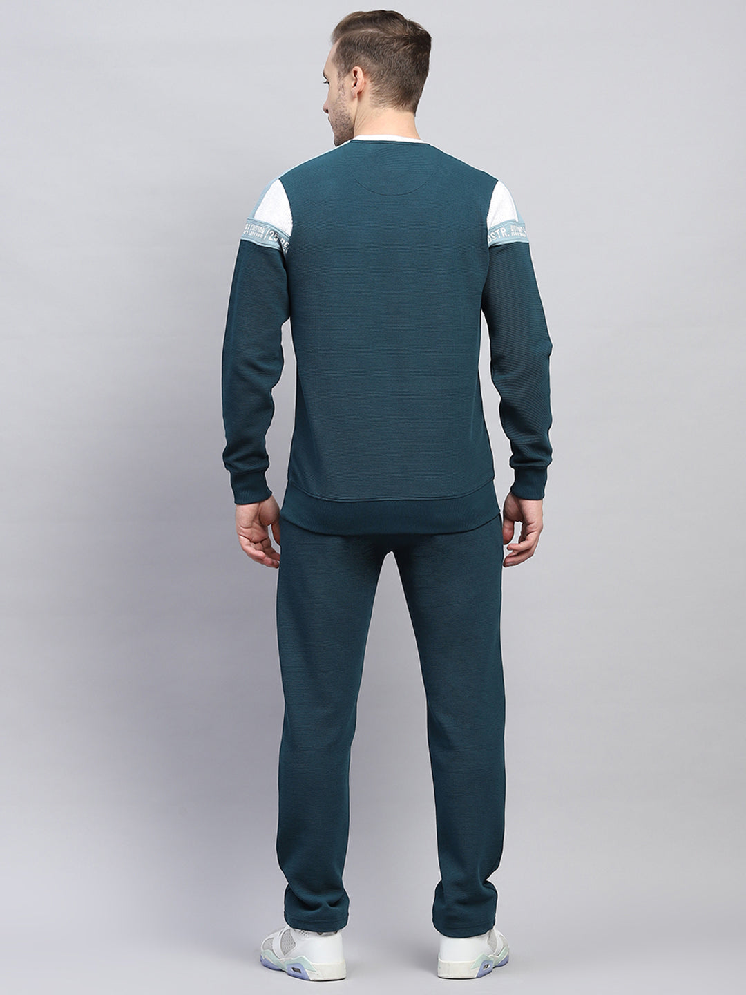 Men Blue Printed Round Neck Full Sleeve Winter Tracksuit