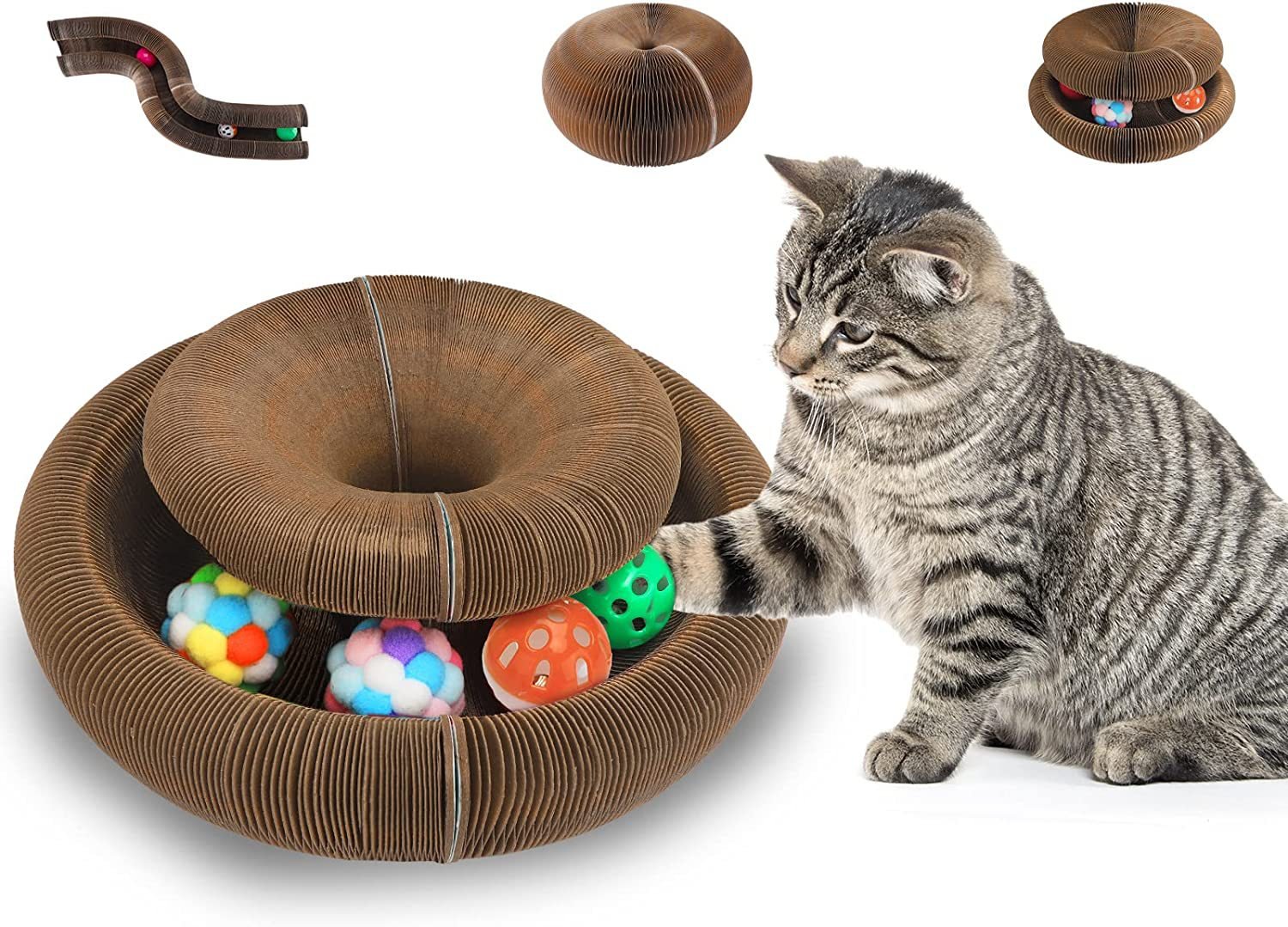 Foldable Magic Organ Cat Scratching Board  with Toy Kring Ball