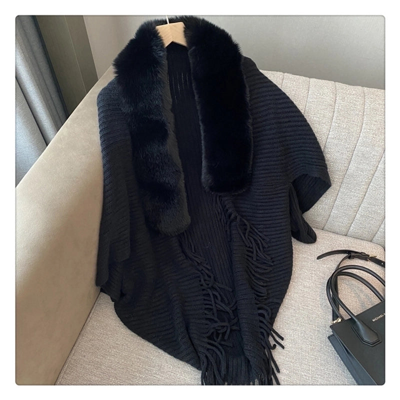 Shawl Cape Cape Coat Women's Fashionable And Expensive Outer Wear Loose Autumn And Winter New Wool Collar Knitted Cardigan