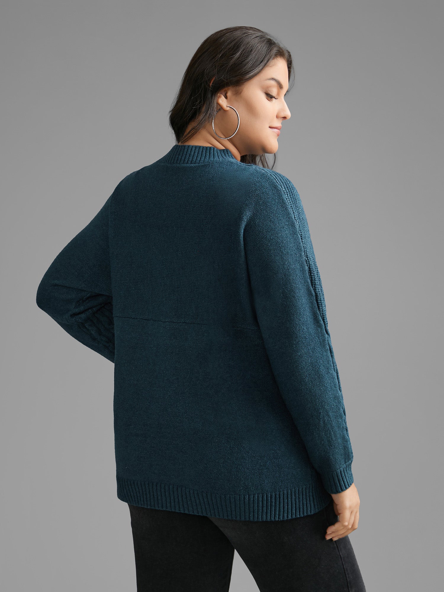 Cable Knit Texture Drop Shoulder Sleeve Pullover