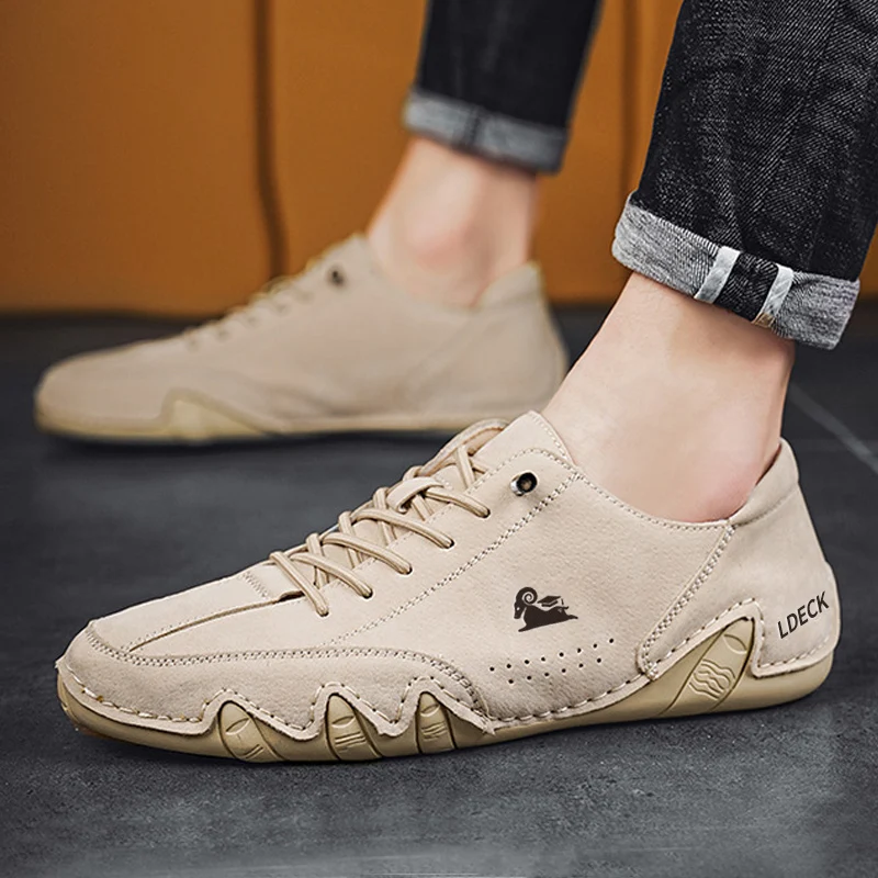 Drawato diy Leather Shoes Men Casual Sneakers Breathable Leather Loafers Driving Shoes Handmade Men Walking Shoe Hot Sale Moccasins Footwear