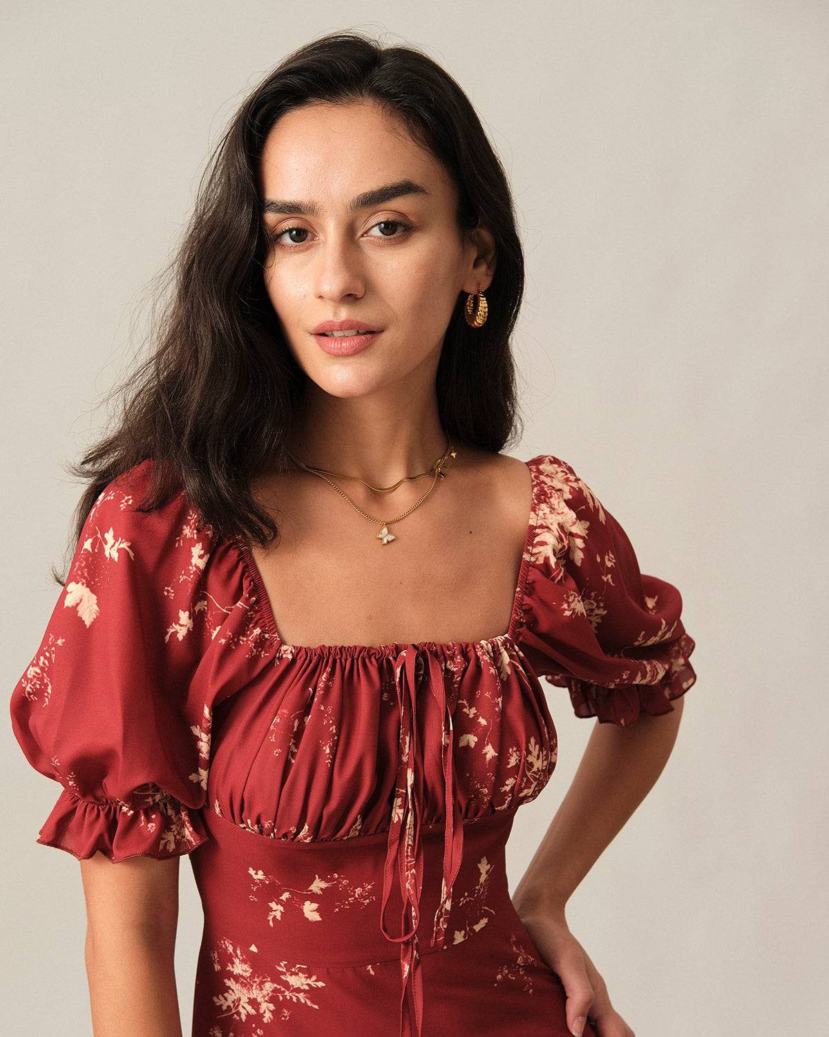 The Square Neck Floral Midi Dress