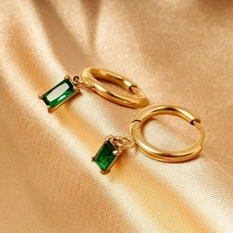 1 Pair Retro Geometric Inlay 316L Stainless Steel  Zircon Dangling Earrings