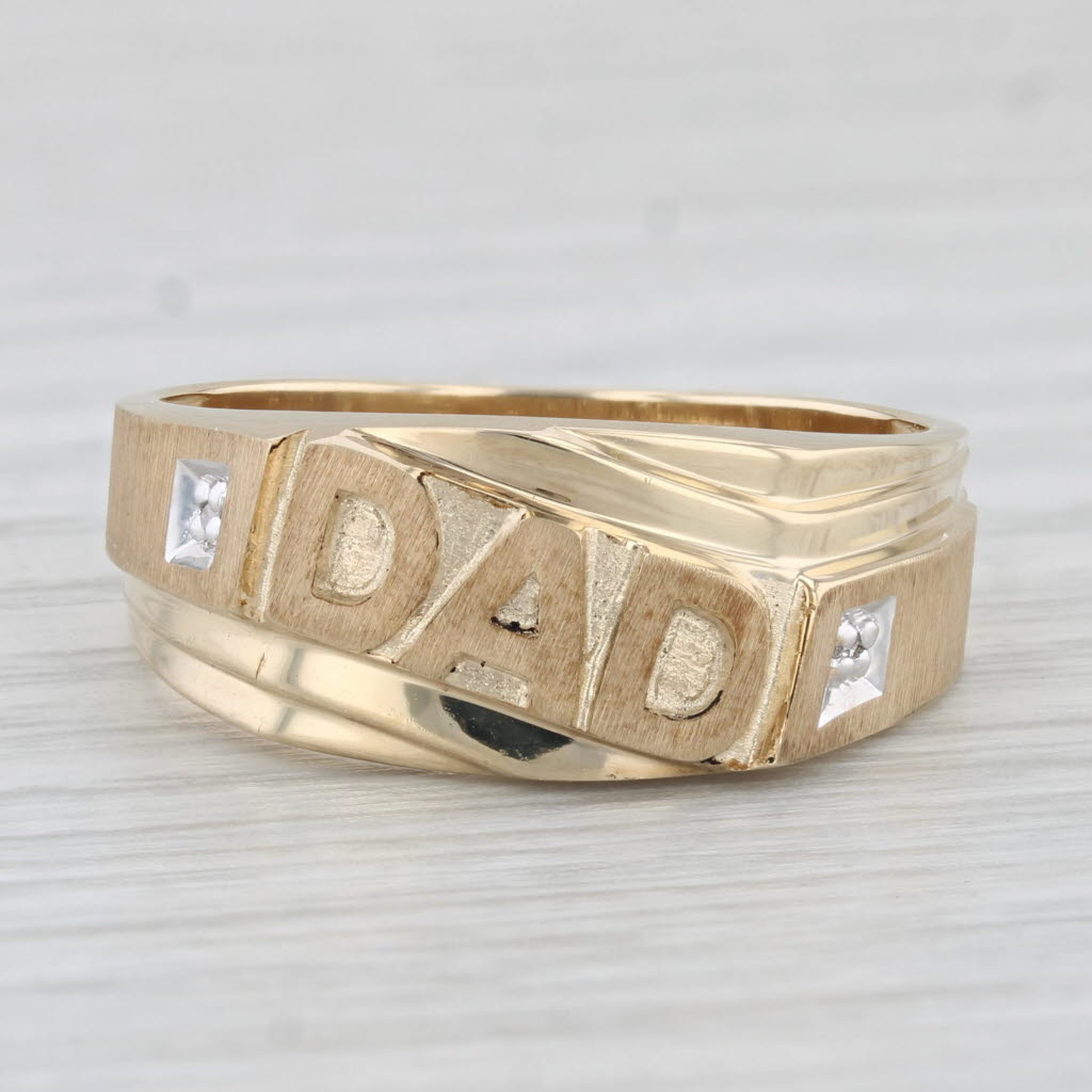 DAD Ring 10k Yellow Gold Size 10 Diamond Accents Gift Keepsake