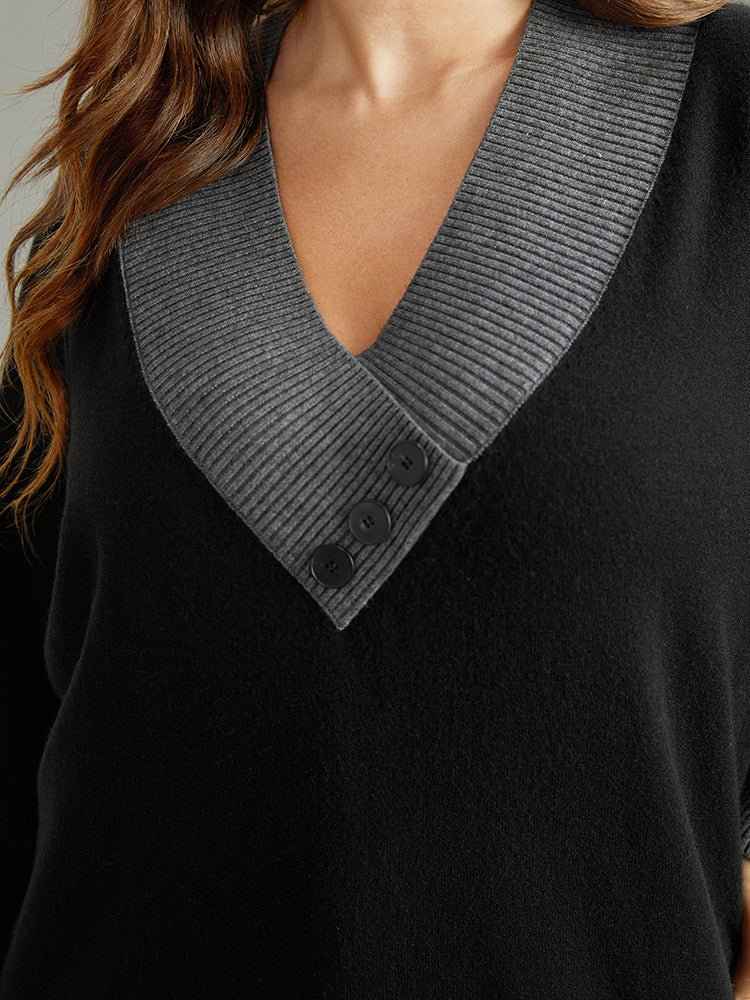 Supersoft Essentials Contrast Deep V Neck Button Detail Pullover