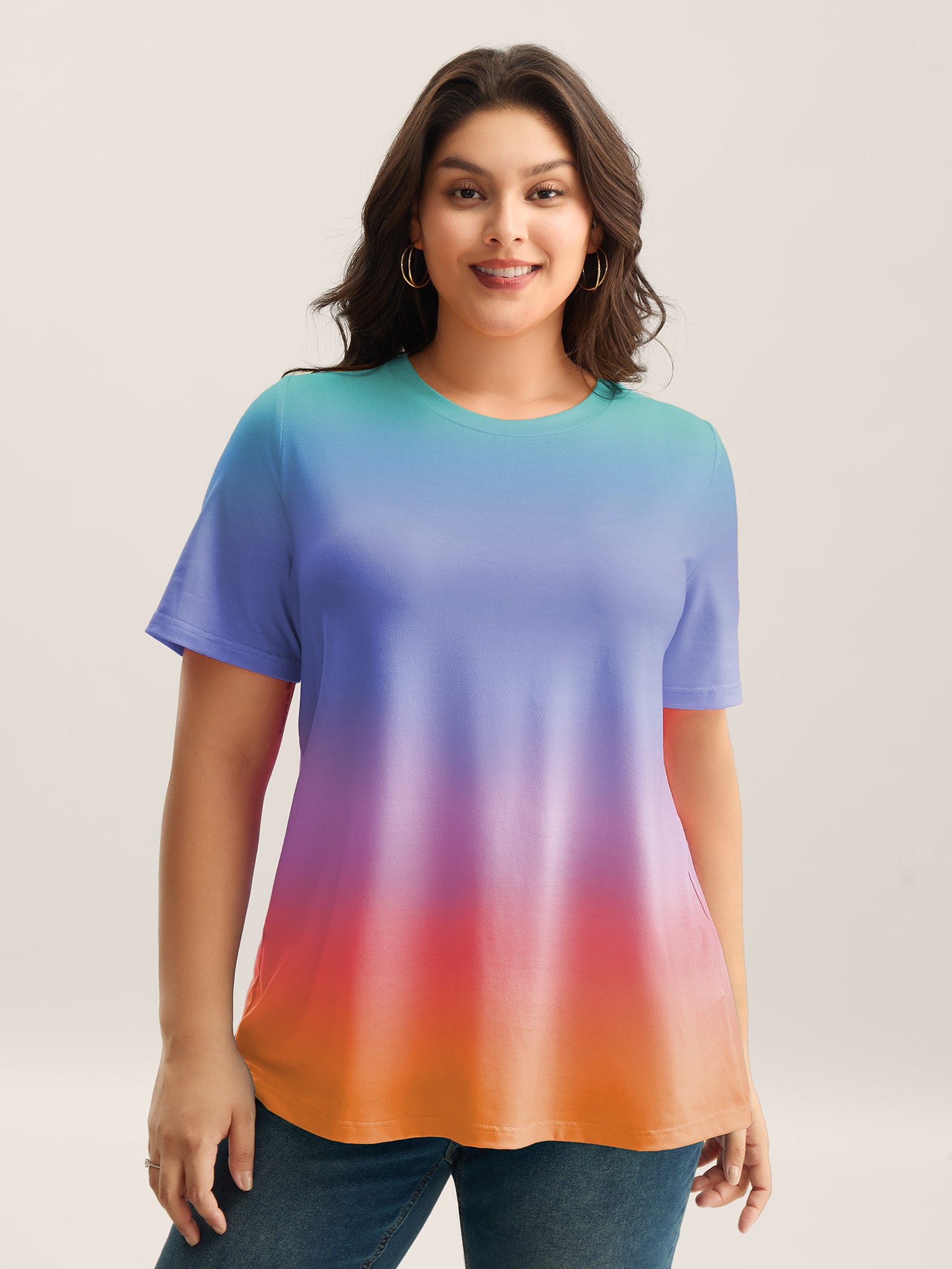 Ombre Gradient Crew Neck Curvy T-Shirt