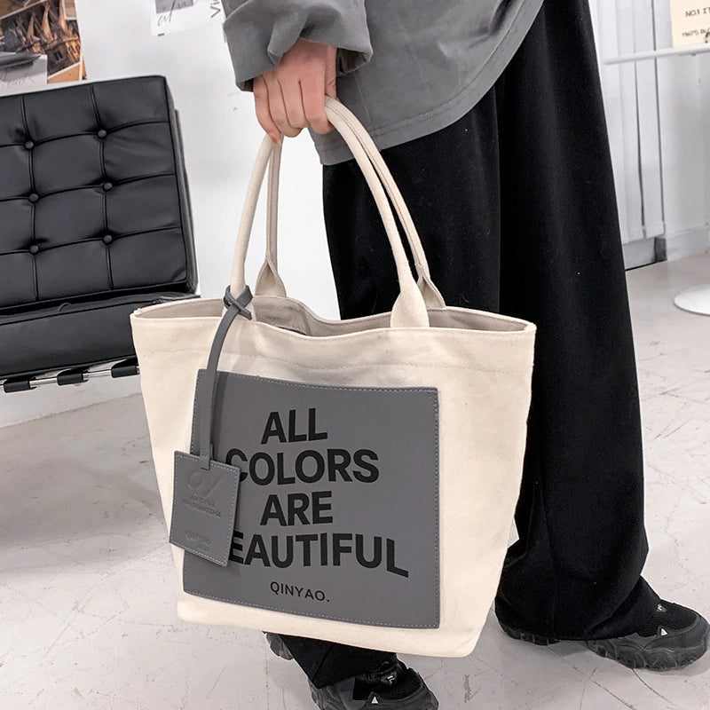Women's Large Canvas Letter Streetwear Square Open Canvas Bag