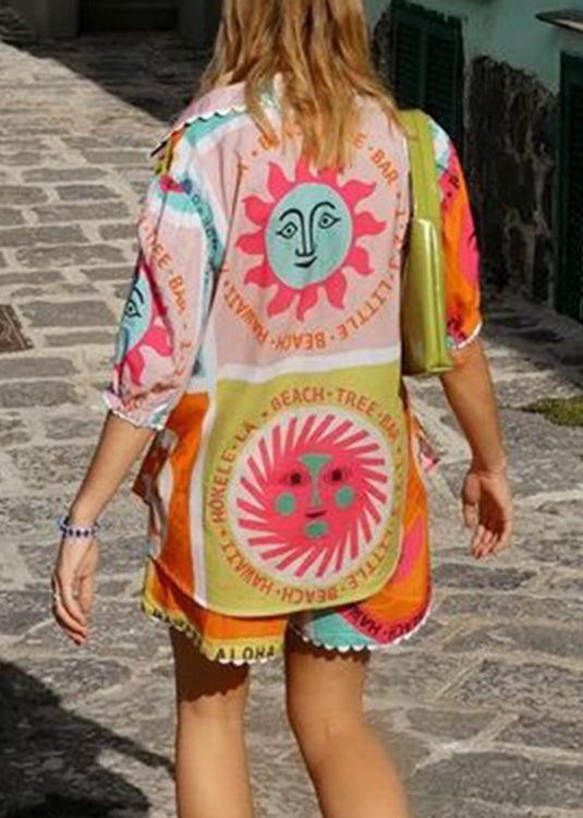 Fashion Rainbow Print Shirts And Shorts Two Piece Set Short Sleeve