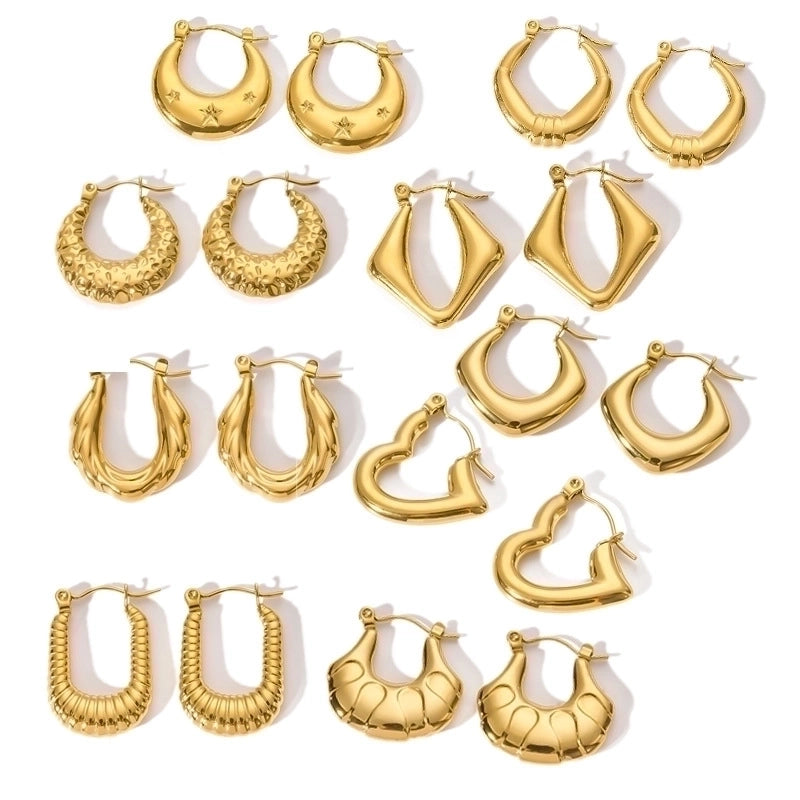 1 Pair Modern Style Round Heart Shape 304 Stainless Steel 18K Gold Plated Hoop Earrings