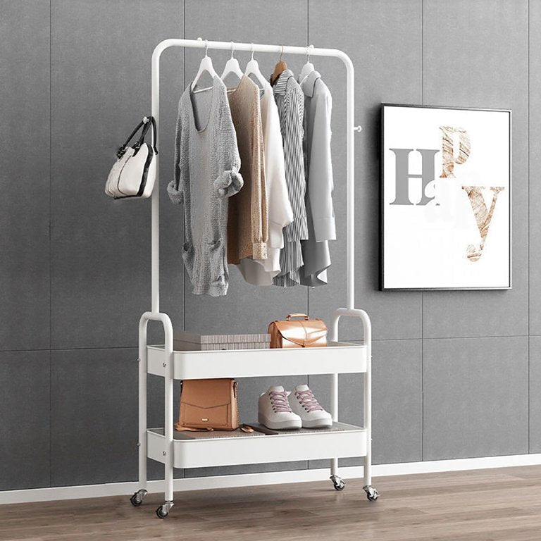Garment Rack. Entryway Clothing Rack with 2 Tier Metal Basket