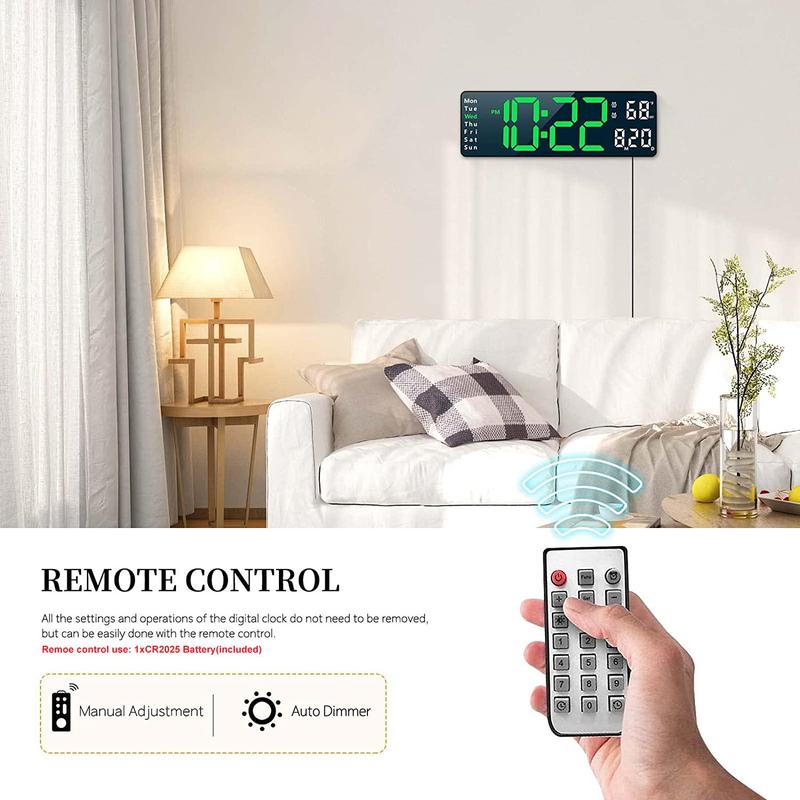 ⚡13 Large Digital Clock with Temperature. Date. Auto DST. Night Light. Auto Brightness Dimmer