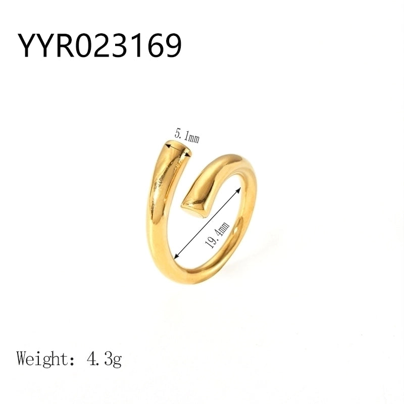 IG Style Retro Geometric 304 Stainless Steel Natural Stone Rhinestones Zircon 18K Gold Plated Polishing Plating Inlay Rings