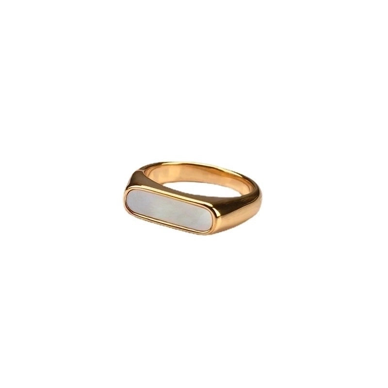 Minimalist Geometric Titanium Steel Inlay Shell Rings