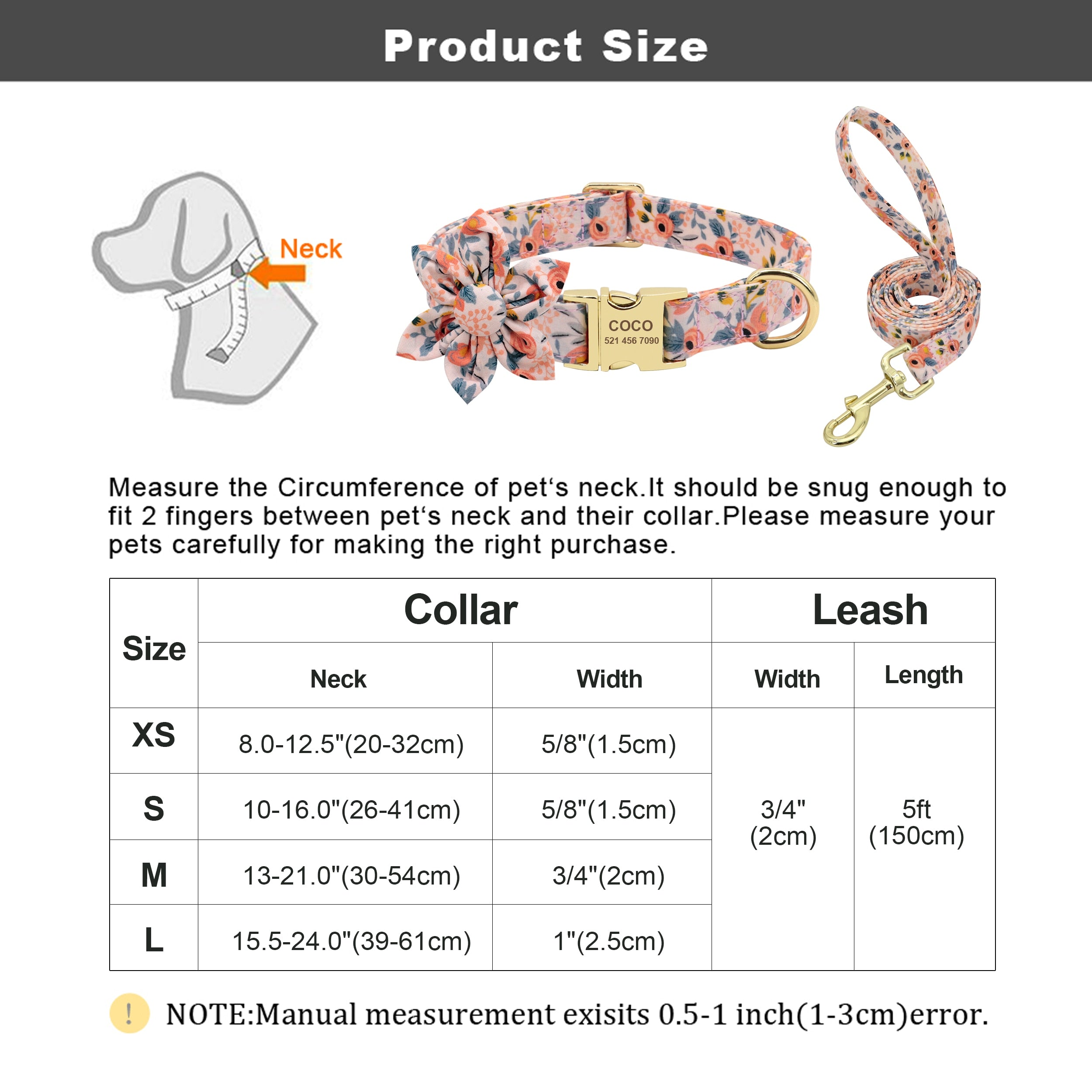 Personalized Engraved Dog Collar With Leash
