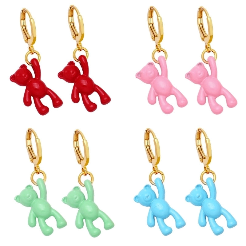 Bear Earrings Female Personality Retro Candy Color Copper Earrings