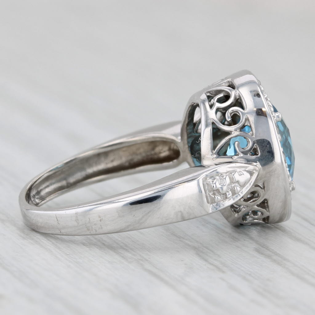 3.60ctw Blue Topaz Diamond Halo Ring 14k White Gold Size 6