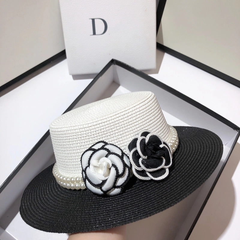 Women's Elegant Pastoral Minimalist Color Block Flowers Big Eaves Straw Hat