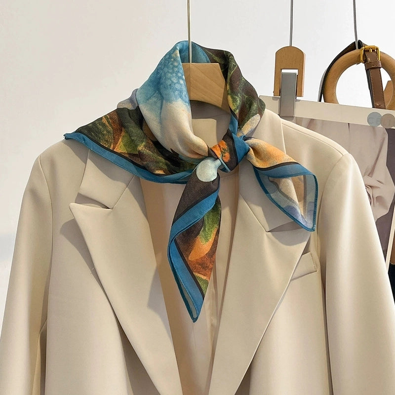 Women's Elegant Flower Polyester Silk Scarf