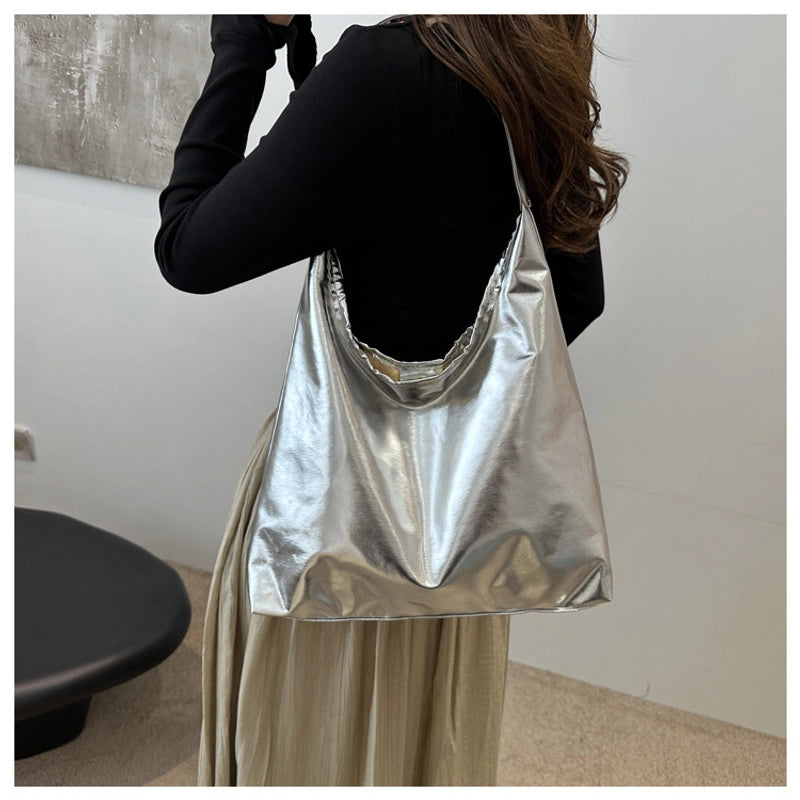 Women's Large Pu Leather Solid Color Streetwear Square Magnetic Buckle Shoulder Bag