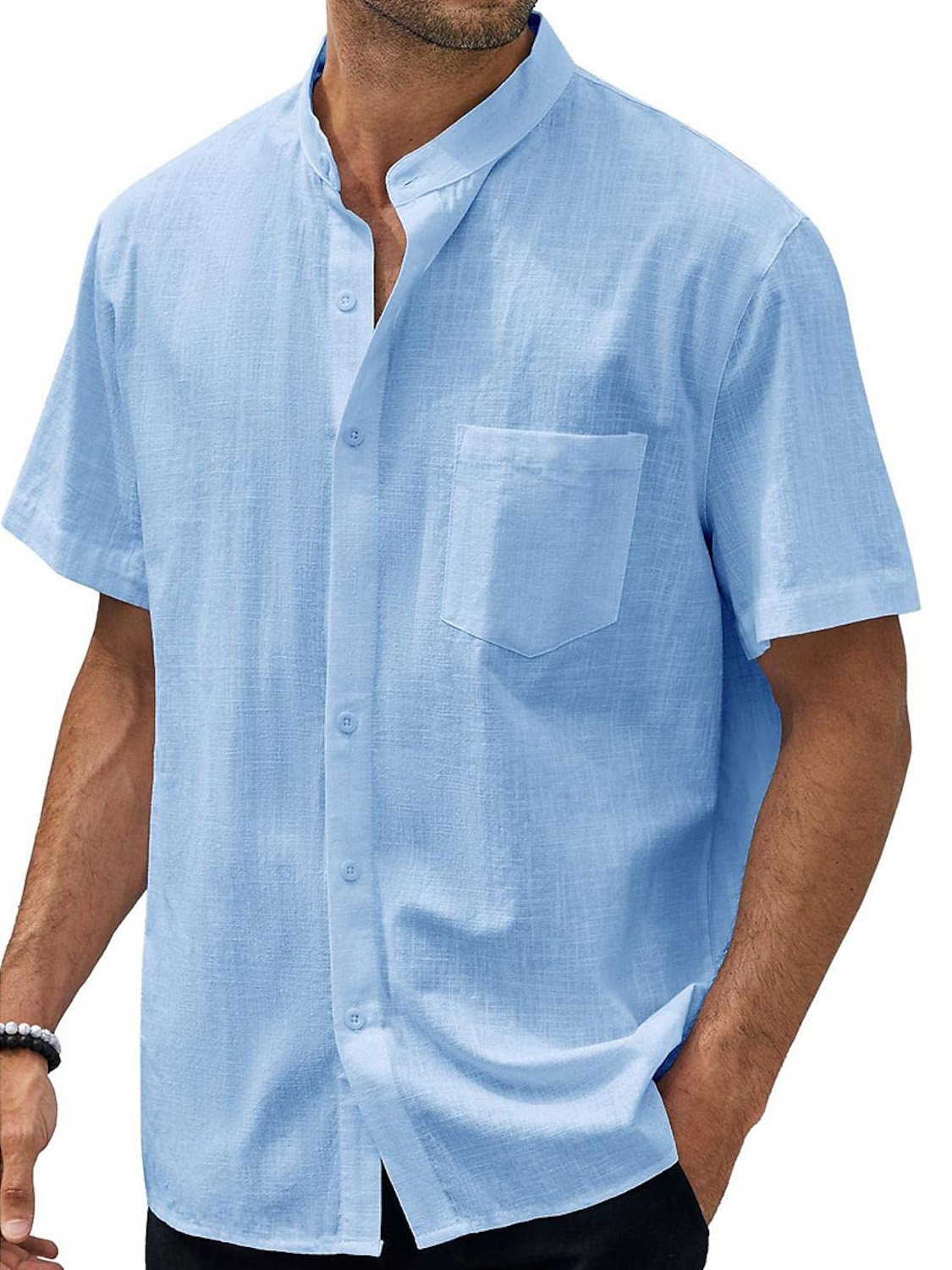 9-pack  Men's Hawaiian Casual Beach Stand Collar Pocket Short Sleeves