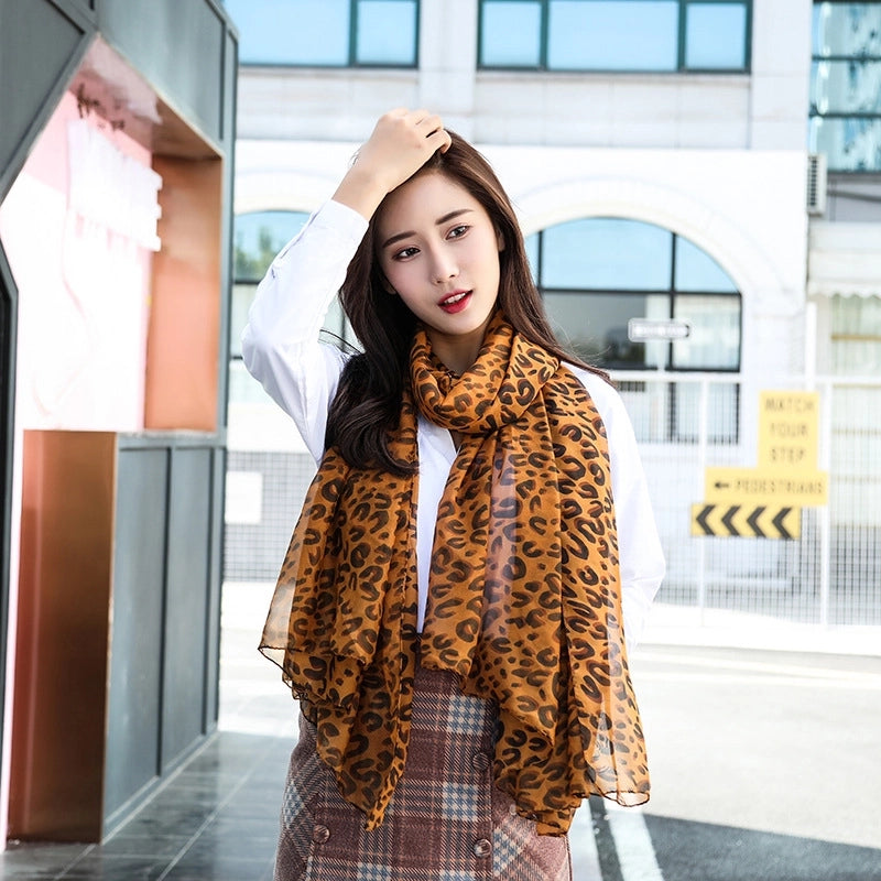 Women's Streetwear Round Dots Leopard Chiffon Scarf