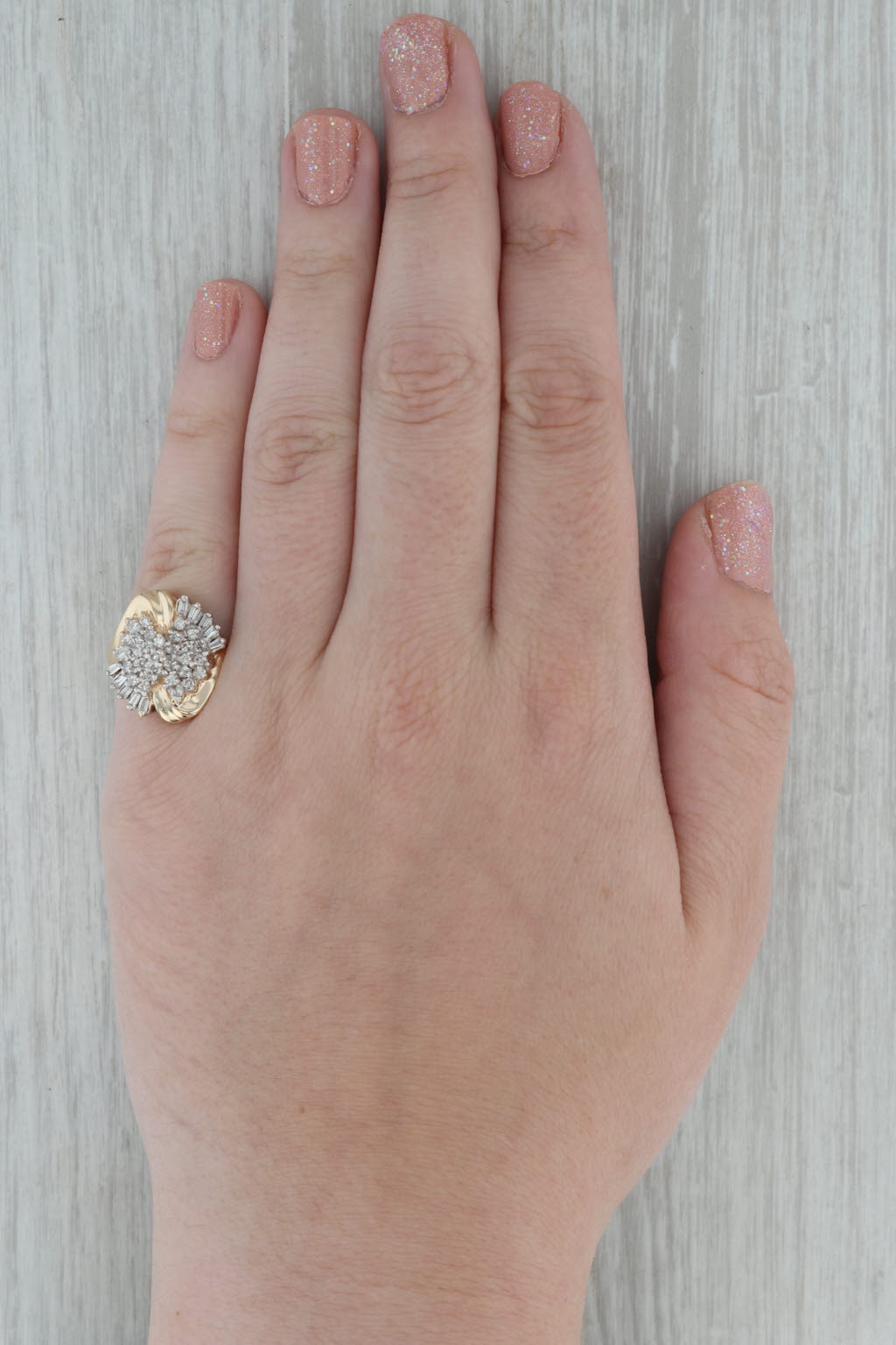 0.80ctw Diamond Cluster Ring 14k Yellow Gold Size 4.75 Cocktail