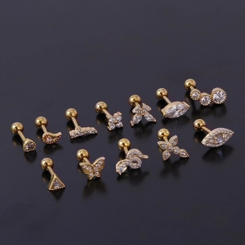 Ear Cartilage Rings & Studs Fashion Geometric Copper Plating Artificial Gemstones
