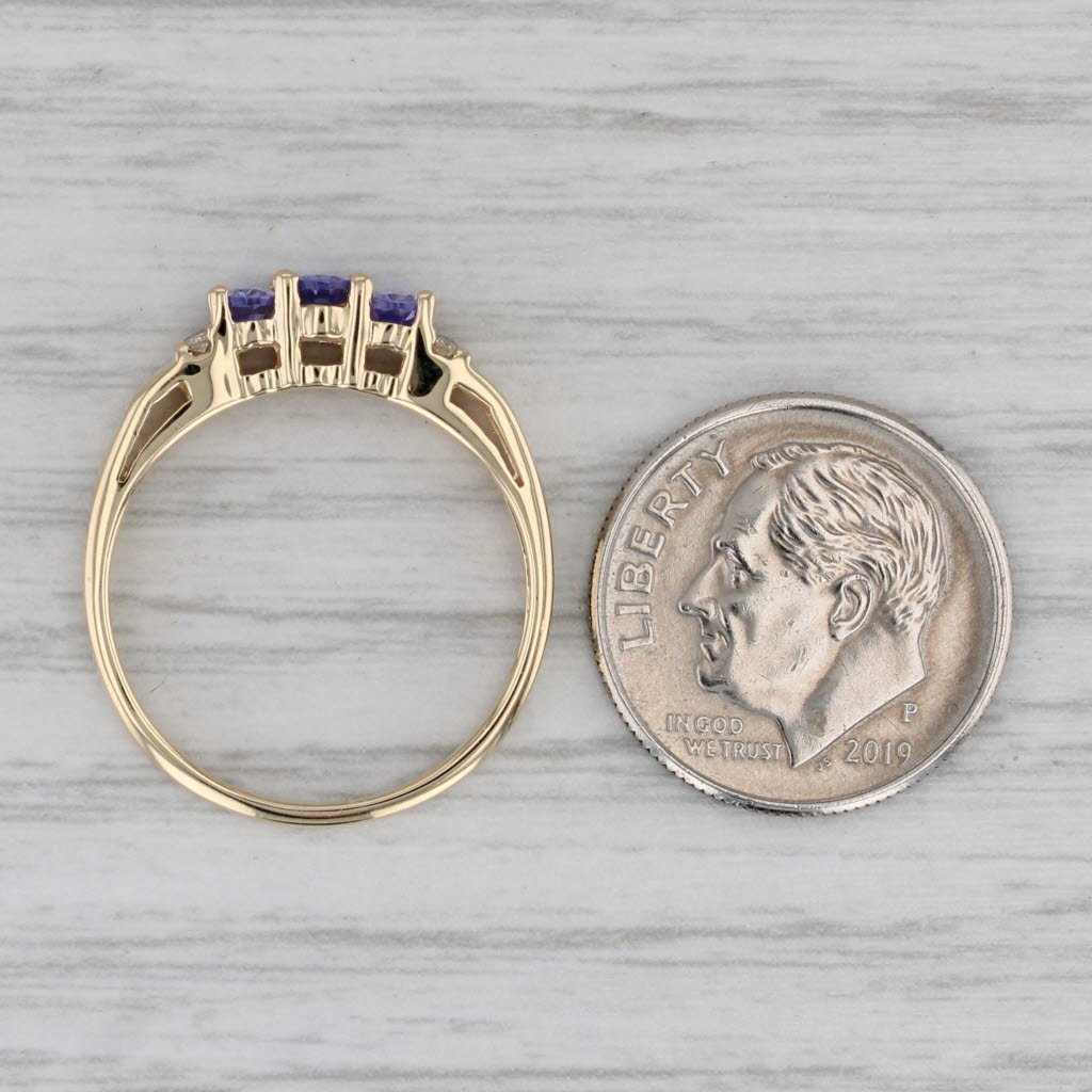 0.79ctw Tanzanite 3-Stone Diamond Ring 14k Yellow Gold Size 7