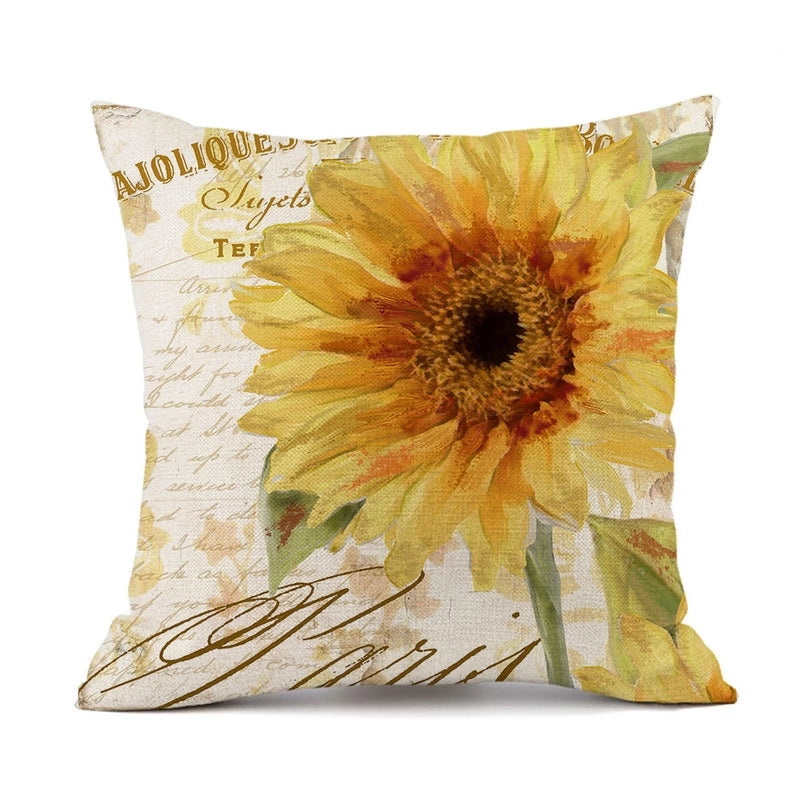 Pastoral Sunflower Linen Pillow Cases