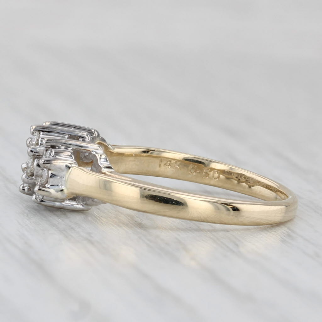 0.50ctw Diamond Flower Clusters Ring 14k Yellow White Gold Size 7 Engagement