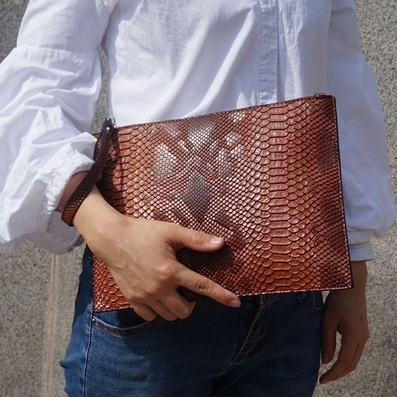 Unisex Pu Leather Solid Color Classic Style Square Zipper Envelope Bag