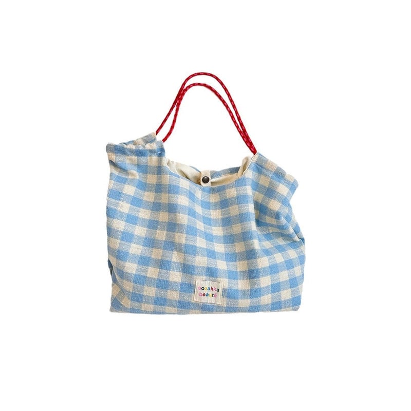 Women's Medium Canvas Plaid Basic Vintage Style Square Open Tote Bag