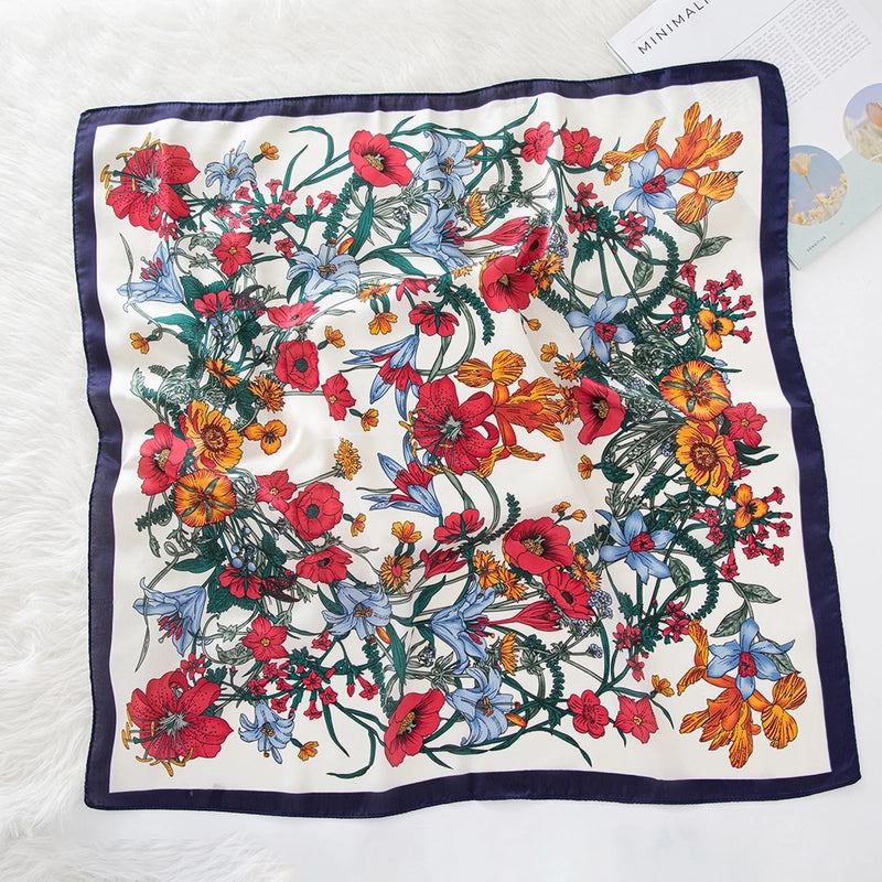 Women's Lady Modern Style Classic Style Printing Square Satin Silk Scarf