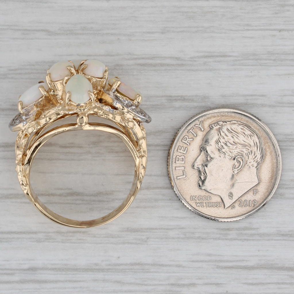 Opal Cluster Diamond Ring 14k Yellow Gold Size 5.5 Cocktail