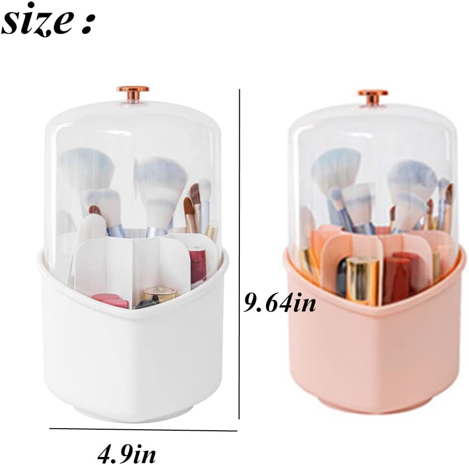 Rotating Makeup Brush Holder Organizer With Lid. Make Up Brushes Container With Acrylic Cover