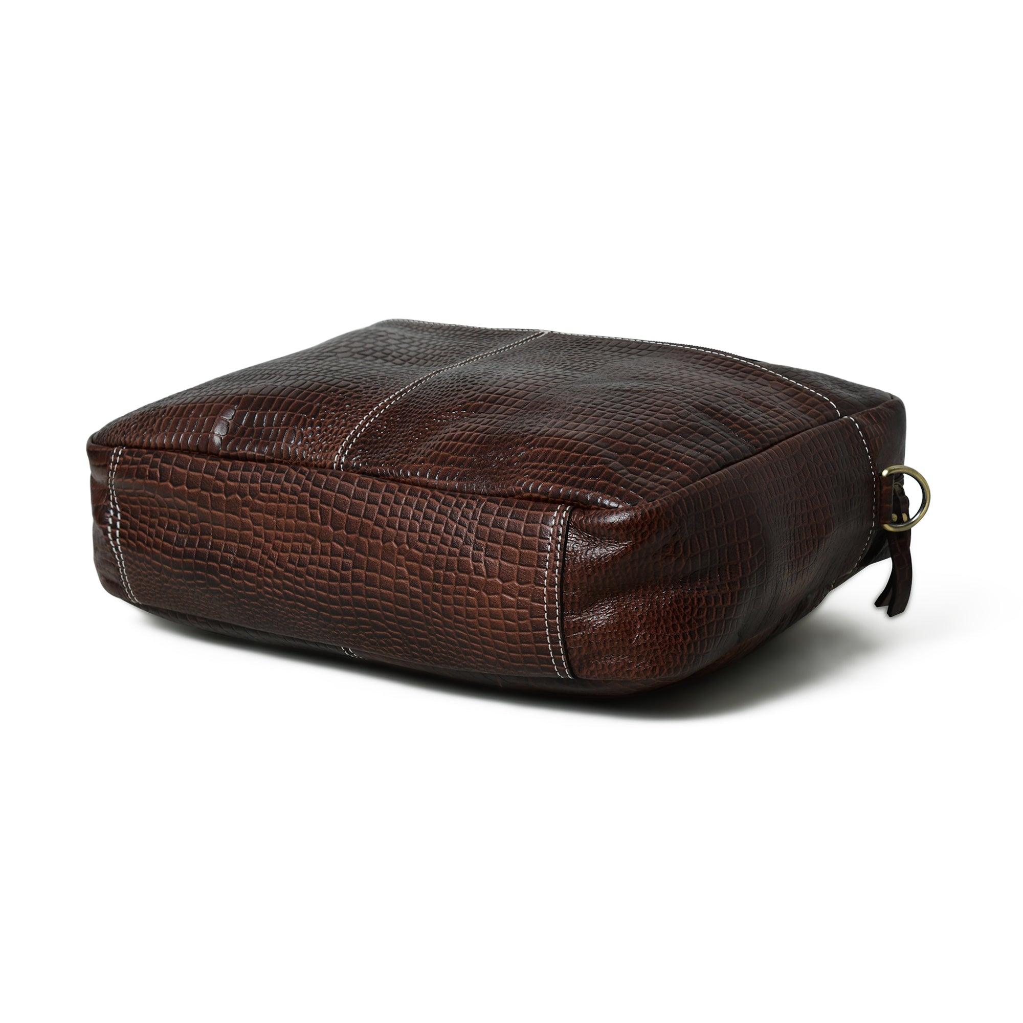 Laurent Slim Leather Briefcase- Dark Brown