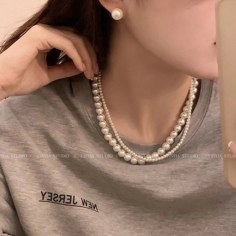 Fashion Heart Shape Titanium Steel Beaded Zircon Layered Necklaces 1 Piece