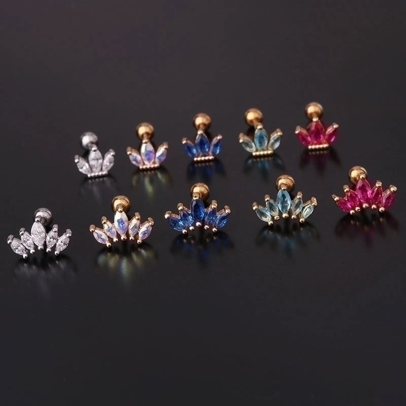 Ear Cartilage Rings & Studs Crown Copper Plating Artificial Gemstones