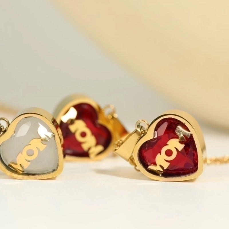1 Piece Mama Minimalist Heart Shape Titanium Steel Inlay Birthstone Zircon Pendant Necklace