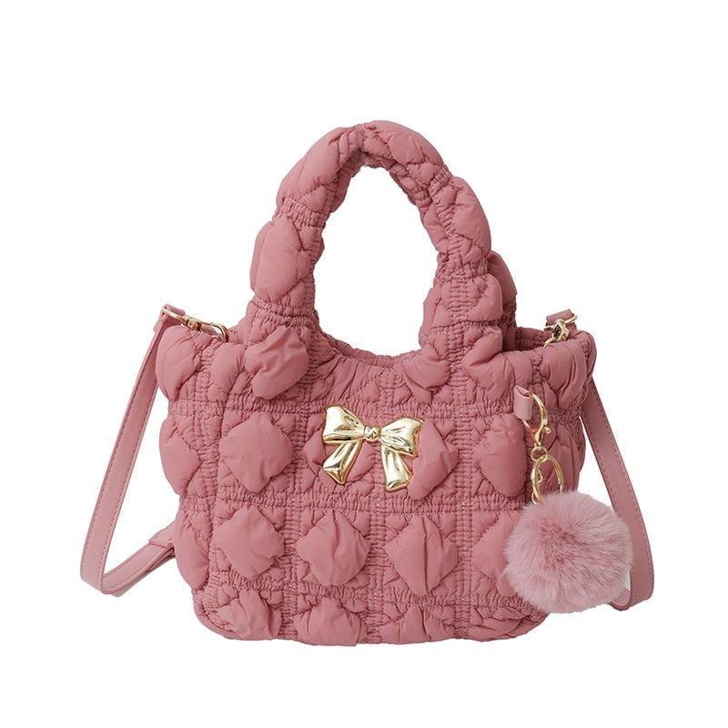 Women's Small Nylon Solid Color Bow Knot Streetwear Square Magnetic Buckle Shoulder Bag Handbag