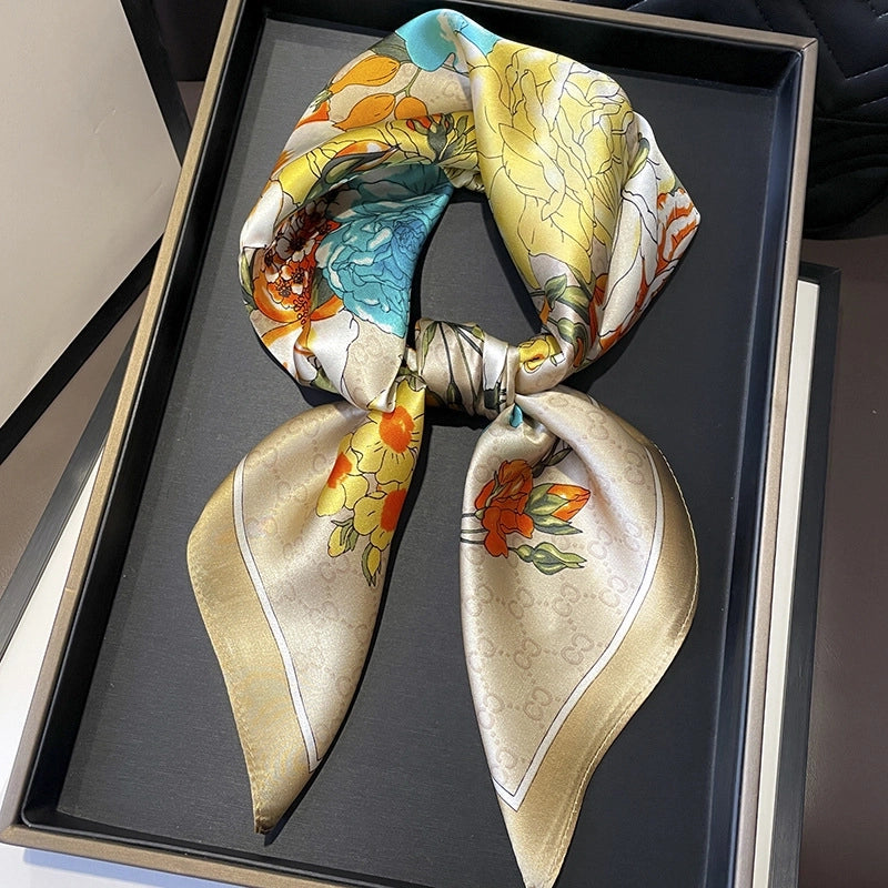 Women's Elegant Minimalist Flower Satin Printing Silk Scarf
