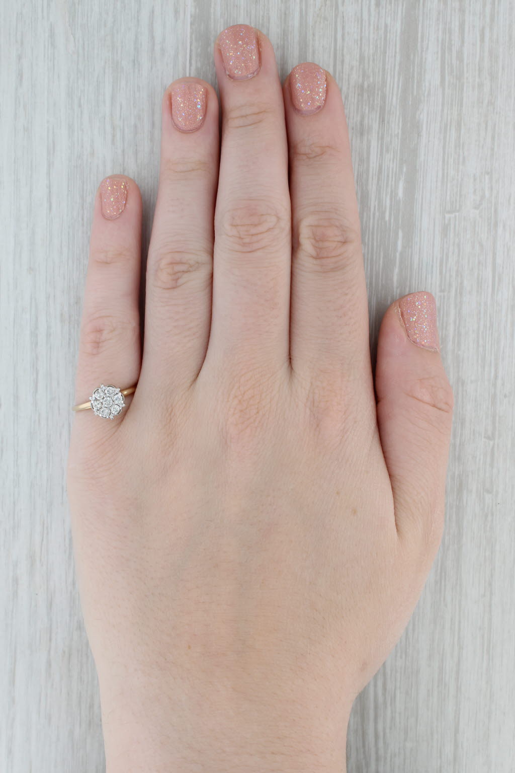 0.45ctw Diamond Cluster Engagement Ring 10k Gold Vintage Size 7
