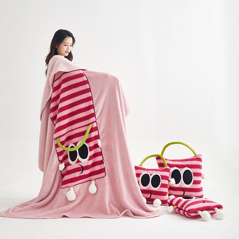 Big Eye Monster Embroidered Lambswool Blanket Dopamine Lunch Break Office Car Cushion Pillow Blanket