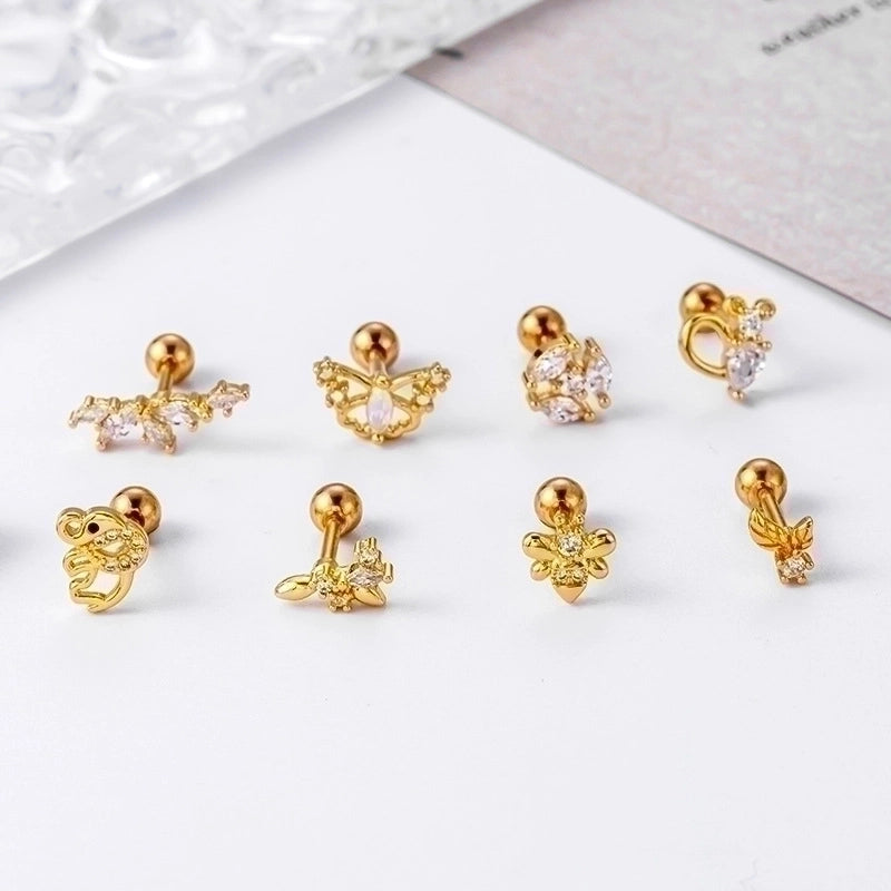 1 Piece Ear Cartilage Rings & Studs Fashion Butterfly 316L Stainless Steel  Copper Plating Inlay Zircon