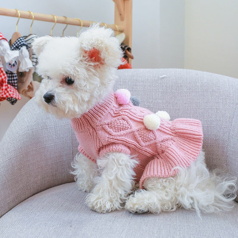 Wool Plush Ball Puppy Sweater Dress